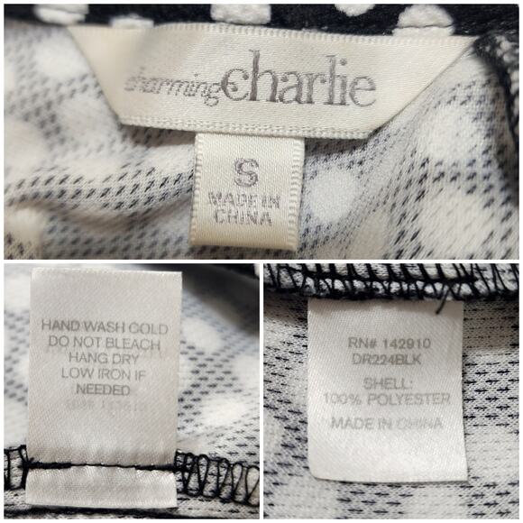 Charming Charlie Retro Twee Black White Polka Dot Pockets Halter Dress, Small - Picture 8 of 8